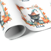 キュート不気味ブラックキャットウィッチハットパンプキンハロウィーン ラッピングペーパー (ロールコーナー)