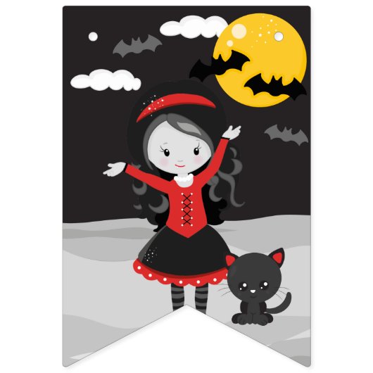 キュート不気味ヴァンパイアガールハロウィーン子供の誕生日 バンティングフラッグ (第1の旗)