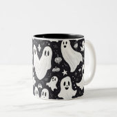キュート不気味幽霊ハロウィーン白黒 ツートーンマグカップ (正面右)