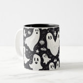 キュート不気味幽霊ハロウィーン白黒 ツートーンマグカップ (正面左)