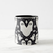 キュート不気味幽霊ハロウィーン白黒 ツートーンマグカップ (中央)