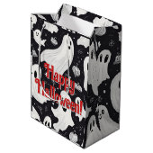 キュート不気味幽霊ハロウィーン白黒 ミディアムペーパーバッグ (裏面アングル)