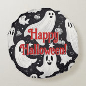 キュート不気味幽霊ハロウィーン白黒 ラウンドクッション (裏面)