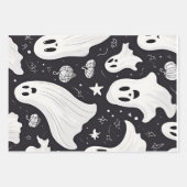 キュート不気味幽霊ハロウィーン白黒 ラッピングペーパーシート (正面3)