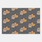 キュート不気味木炭グリッド幽霊ハートパターン ラッピングペーパーシート (正面3)