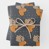 キュート不気味木炭グリッド幽霊ハートパターン ラッピングペーパーシート (インサイチュ)