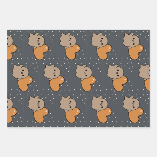 キュート不気味木炭グリッド幽霊ハートパターン ラッピングペーパーシート (正面)