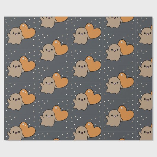 キュート不気味木炭グリッド幽霊ハートパターン ラッピングペーパー (フラット)