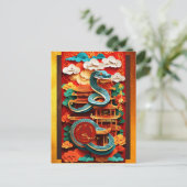 キュート中国のスネークイヤー折り紙VPostC シーズンポストカード (スタンド正面)