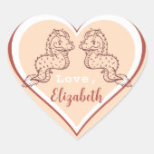 キュート中国のドラゴンバレンタインデーピンク ハートシール (正面)