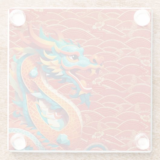 キュート中国のニューイヤードラゴン〔占星術の〕十二宮図誕生日GlSC ガラスコースター (裏面)