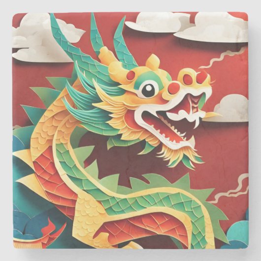 キュート中国のニューイヤードラゴン〔占星術の〕十二宮図誕生日MC1 ストーンコースター (正面)