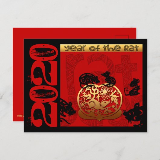 キュート中国のラットイヤー2020〔占星術の〕十二宮図誕生日HPostC シーズンポストカード (正面/裏面)