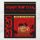 キュート中国のラットニューイヤー2020〔占星術の〕十二宮図誕生日WL ワインラベル (シングルラベル)