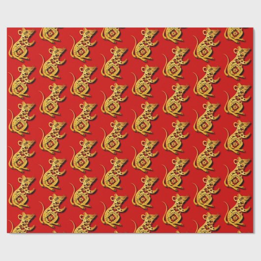 キュート中国のラット紙カット新年誕生日WP ラッピングペーパー (フラット)