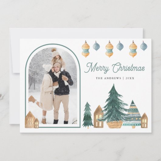 キュート伝統的北欧のアーチフォトクリスマス シーズンカード (正面)