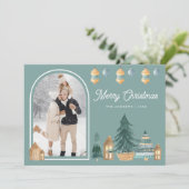 キュート伝統的北欧アーチフォトティール(緑がかった色)クリスマス シーズンカード (スタンド正面)
