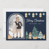 キュート伝統的北欧アーチ写真海軍クリスマス シーズンカード (正面)