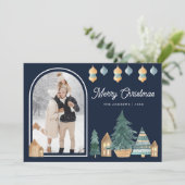 キュート伝統的北欧アーチ写真海軍クリスマス シーズンカード (スタンド正面)