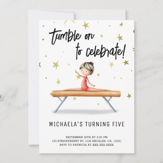 キュート体操バランスビーム誕生日 招待状 (正面)