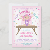 キュート体操ピンク髪ジャンプ誕生日パーティー 招待状 (正面)