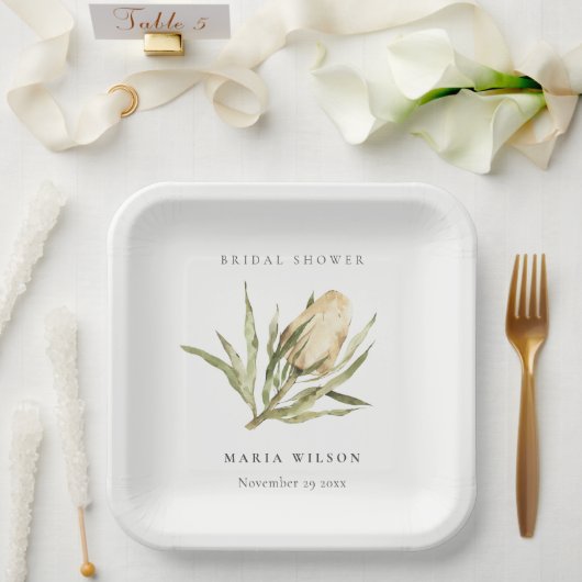 キュート先住民バンクシアウォーターカラーフローラブライダルシャワー ペーパープレート (ウェディング)