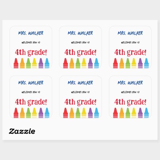 キュート先生ウェルカム新学期クレヨン スクエアシール (シート)