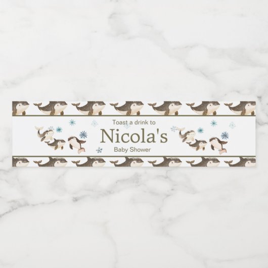 キュート冬の北極鯨の赤ちゃんシャワー ペットボトルラベル (シングルラベル)