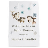 キュート冬の北極鯨の赤ちゃんシャワー ミディアムペーパーバッグ (裏面)