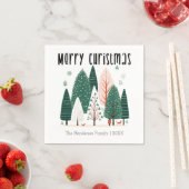 キュート冬の森の松の木の家族クリスマス スタンダードカクテルナプキン (インサイチュ)