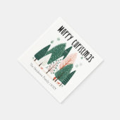 キュート冬の森の松の木の家族クリスマス スタンダードカクテルナプキン (角)