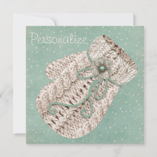 キュート冬の糸ミトンヴィンテージティール（緑がかった色）灰色の素朴 (正面)