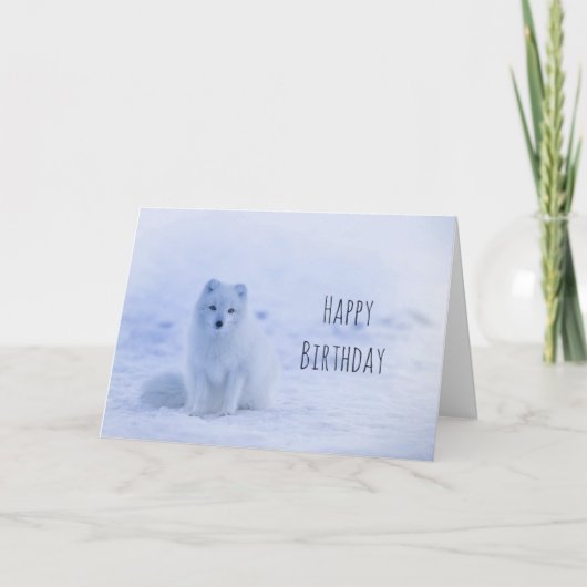 キュート北極キツネオンスノーハッピーバースデー カード (正面)
