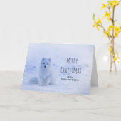 キュート北極キツネオンスノーメリークリスマス カード (黄色い花)