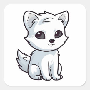キュート北極キツネ漫画素晴らし動物キャラクター スクエアシール