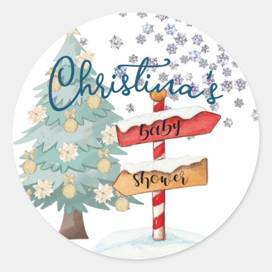 キュート北極クリスマスベビーシャワー ラウンドシール (正面)