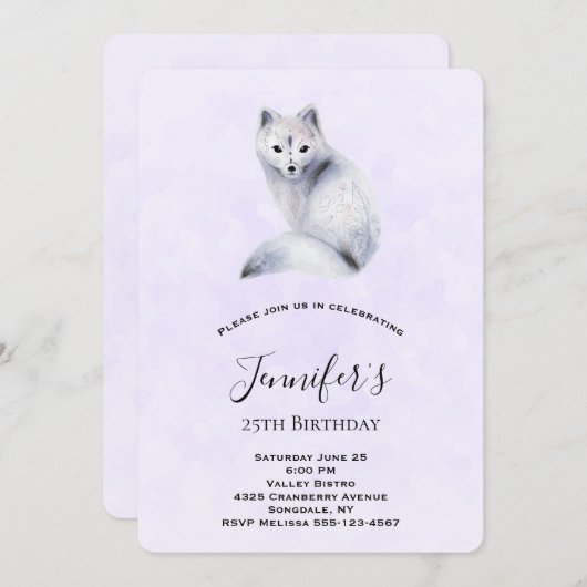 キュート北欧キツネwithフローラデザイン誕生日 招待状 (正面/裏面)