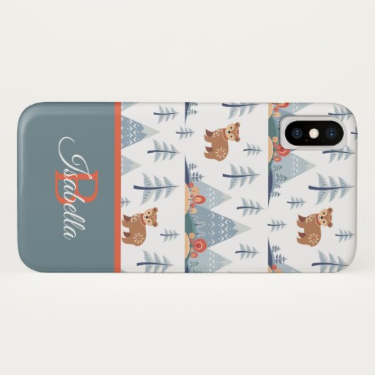 キュート北欧クマ模様モノグラムパーソナライズされた Case-Mate iPhoneケース (裏面(横))