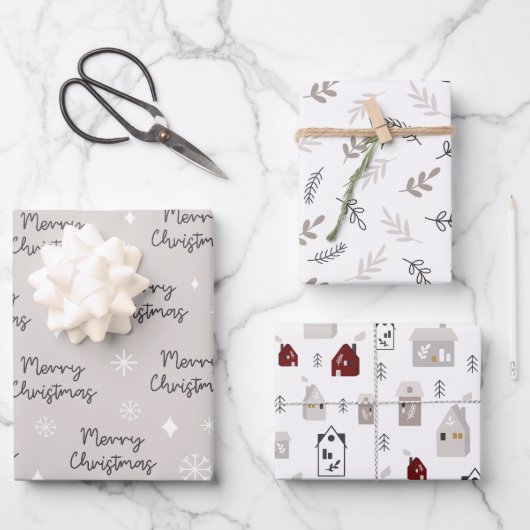 キュート北欧メリークリスマスラッピング紙 ラッピングペーパーシート (正面)