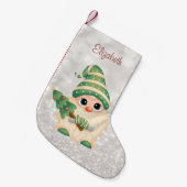 キュート北欧格言、パインツリーグリタリー《写真》ぼけ味 スモールクリスマスストッキング (正面 (吊り時))