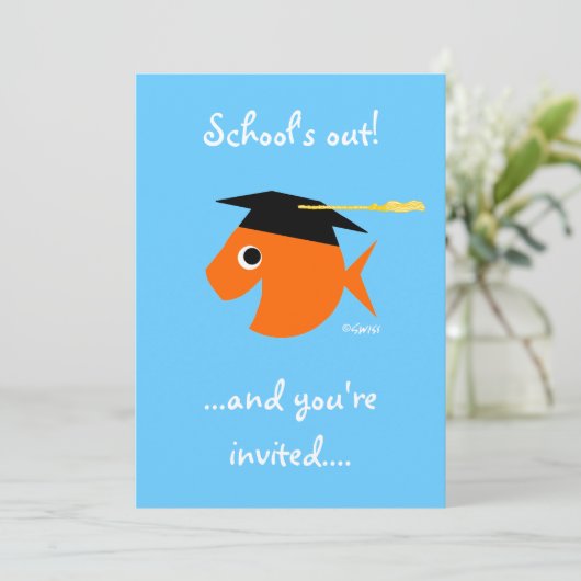 キュート卒業ビーチまたはプールパーティーターコイズ 招待状 (スタンド正面)