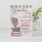 キュート卒業帽子、本、バルーン招待状 招待状 (スタンド正面)