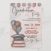 キュート卒業帽子、本、バルーン招待状 招待状 (正面)