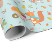キュート収穫秋動物と野菜を青に ラッピングペーパー (ロールコーナー)