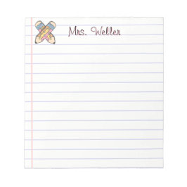 キュート名前をカスタムする先生レトロ鉛筆デザイン ノートパッド