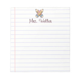 キュート名前をカスタムする先生レトロ鉛筆デザイン ノートパッド
