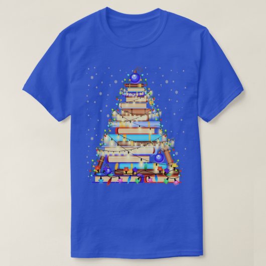 キュート図書館司書クリスマスライブラリーTree Lights Book Tシャツ (デザイン正面)