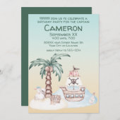 キュート図解入りの、写真付きのサンセット海賊版パーティー 招待状 (正面/裏面)