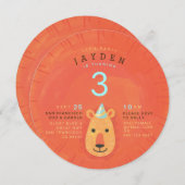 キュート図解入りの、写真付きのライオンキッドパーティの招待状 招待状 (正面/裏面)