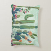 キュート多肉植物：ヴィンテージサボテン模様 アクセントクッション (裏面(縦))